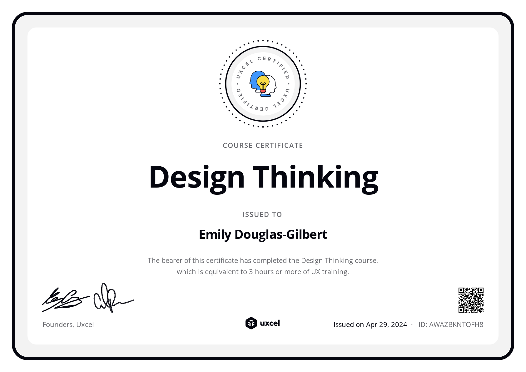 Emily's certificate